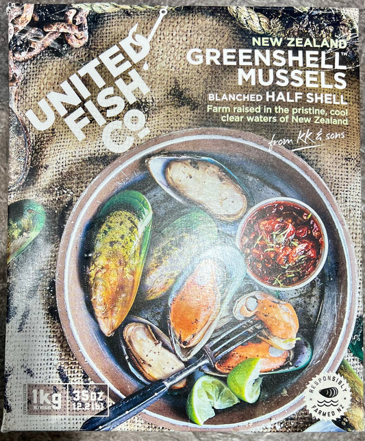 Mussels NZ Green Shell Half Shell 1kg pack