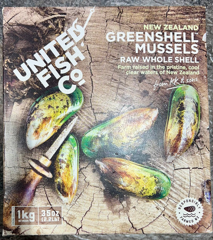 Mussels NZ Green Shell Whole Shell 1kg pack