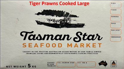 Tiger Prawns Cooked Large 5kg carton.